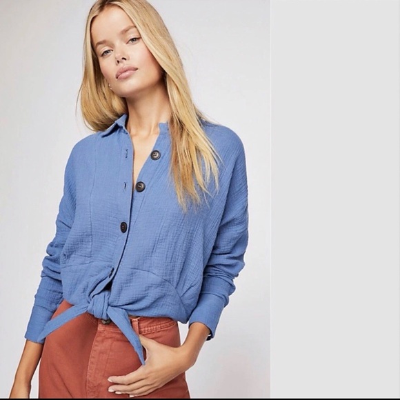 Free People Tops - Free People Blue Sunseekers Tie Front Top